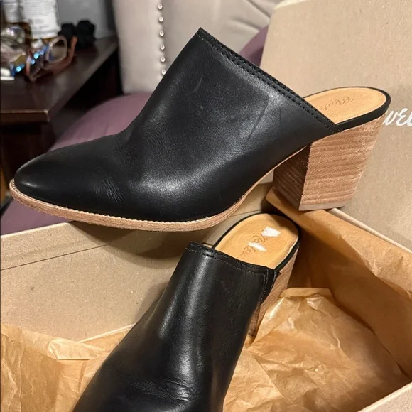 Madewell Black Leather Block Heel Mules - Picture 3 of 4